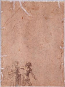 Två figurer (verso) (svart och gul krita förhöjd med vitt på papper) (för recto se 152658) av Fra 1472 1517 Bartolommeo