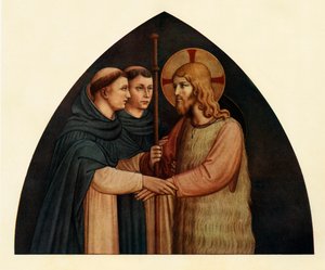 Kristus som en pilgrim möttes av två dominikaner, 1400-talet, c1909 av Fra Angelico