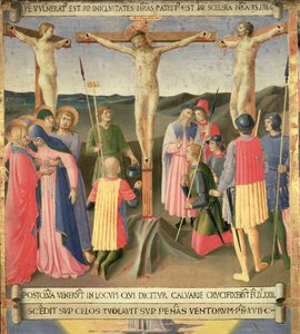 Kristus på korset mellan de två tjuvarna, detalj från panel fyra av Silver Treasury of Santissima Annunziata, c.1450-53 (tempera på panel) av Fra Angelico
