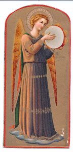Färglitotryck från angelico ängel som spelar tamburin, ca. 1910 av Fra Angelico