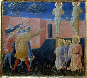 Korsfästelse och stening av Saint Cosmo av Fra Angelico