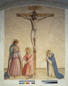 Korsfästelse med Jungfru Maria Saint Dominic. Inskription "INRI" på korset av Fra Angelico