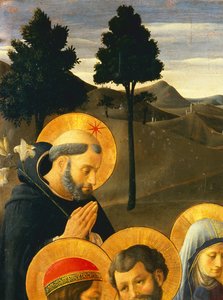 Detalj av St Dominic från korsfästelsen av Fra Angelico