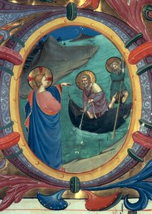 Ms 558 f.9r The Calling of St. Peter and St. Andrew, detalj av historisk initial O från ett missal, tidigt 1430-tals velängdetalj av 88928 av Fra Angelico