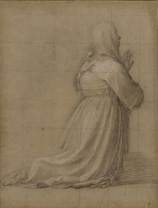 Knäböjande kvinna i bön, sedd bakifrån (studie till S:ta Katarinas figur) av Fra Bartolomeo
