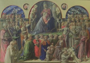 Jungfruns kröning med heliga och änglar, 1441-47 (tempera på panel) av Fra Filippo Lippi