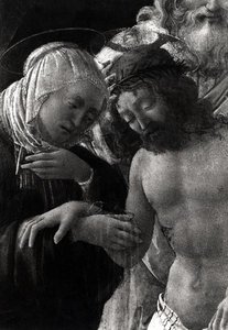 Gravläggningen, detalj av Jungfrun och Kristus av Fra Filippo Lippi