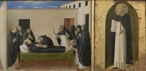 Saint Dominic och Saint Thomas Aquinos död. Cortona Polyptych detalj av predella, c1437.