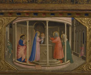Presentationen i templet Annunciationstabellen med 5 Predella-scener, 1430-1432 av Fra Giovanni Angelico da Fiesole