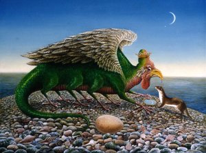 Basilisk, 1986 (oljor och tempera på papper) av Frances Broomfield
