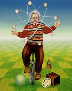 Einstein jonglerar med tiden, 2000 (olja och tempera på panel)