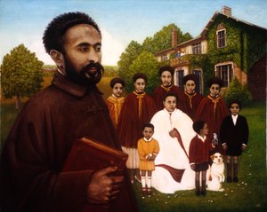 Haile Selassie i exil, 1987 (olja och tempera på panel) av Frances Broomfield