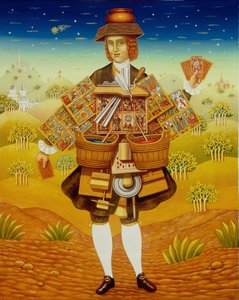 Kortsäljaren, 2003 (olja och tempera på panel) av Frances Broomfield