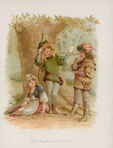 Celia, Rosalind och Orlando från Shakespeares As You Like It