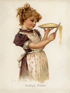Flickor: Pappas middag (färg litho)