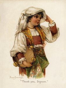 Flickor: "Tack, Signora" (färg litho) av Frances Brundage