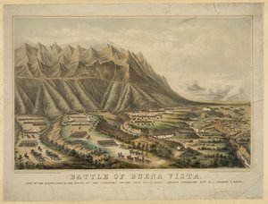Förberedelser för slaget vid Buena Vista även känt som slaget vid Angostura, mellan general Zachary Taylor och general Antonio Lopez de Santa Annas trupper, 23 februari av Frances Flora Bond (c.1812 76) Palmer