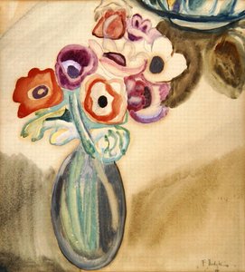 Kanna med blommor (akvarell på papper)