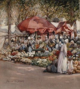 Marknadsdagen, norra Frankrike ca 1910 (akvarell på papper) av Frances Nesbitt
