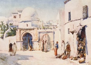 Zaouia på Rue Tourbet el Bey, Tunis (färglitografi) av Frances Nesbitt