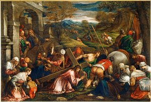 La Montee au Calvaire - Jesus Kristus bär korset ... av Francesco (1549-92) Bassano
