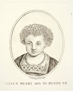 Prins Henrik, den blivande kung Henrik VIII, son till Henrik VII och Elisabet av York (gravyr) av Francesco (after) Bartolozzi