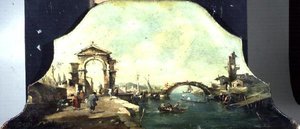 Capriccio venetiansk hamnutsikt av Francesco (after) Guardi