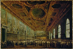 Efter sitt val tackar Doge Grand Council i Grand Council Hall i Doge
