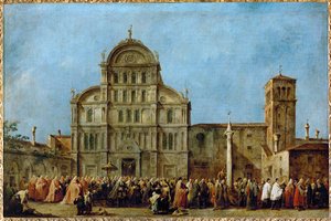 Dogen av Venedigs procession till kyrkan San Zaccaria på påskdagen...