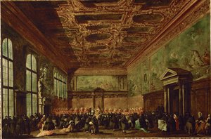 La salle du college au palais des Doges a Venise - Rådssalen i Dogernas palats, Venedig ...