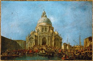 Doge besöker La Salute den 21 november, dagen till minne av slutet på pesten 1630 ... av Francesco (circle of) Guardi