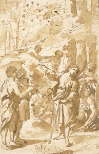 Josef berättar sin dröm för sin far och sina bröder och pekar på elva stjärnor på himlen av Francesco Albani