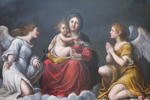 Madonna och barn med änglar (olja på skiffer) av Francesco Albani