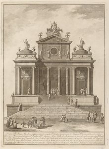 Ett tempel tillägnat Jupiter, Juno och Minerva, för Kinafestivalen, 1785. av Francesco Barbazza