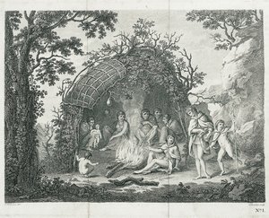 En vy över indianerna på Terra del Fuego i deras hydda (utan titel) av Francesco Bartolozzi