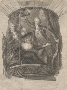 Ascension av Madame Sage, Chevalier Biggin och kapten Vincent Lunardi i en ballong, 20 juni 1785 av Francesco Bartolozzi
