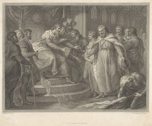 Edvard, prins av Wales, presenterar den tillfångatagne franske kungen Johan och hans söner för sin far Edvard III efter slaget vid Poitiers av Francesco Bartolozzi