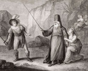 Prospero avväpnar Ferdinand. Shakespeare. Stormen (gravyr) av Francesco Bartolozzi
