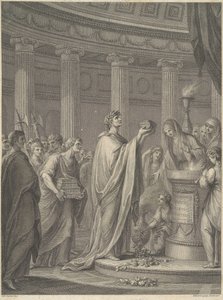 Den romerske fältherren Julius Caesar inviger Venus Genetrix tempel på Caesars forum i Rom, 46 f.Kr. av Francesco Bartolozzi