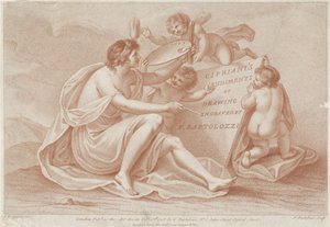 Titeltryck med personifiering av målning Ciprianis principer för ritning (serietitel) Ciprianis rudiments of drawing (serietitel) av Francesco Bartolozzi