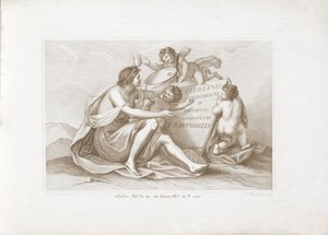 Titeltryck med personifiering av målning Ciprianis Principles of Drawing (serietitel) Ciprianis rudiments of drawing (serietitel på objekt) av Francesco Bartolozzi