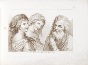 Två unga kvinnor och en gammal man Ciprianis rudiment av teckning graverad av F Bartolozzi av Francesco Bartolozzi