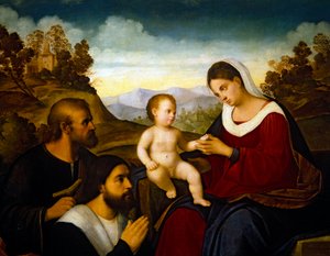 Den heliga familjen med en donator, tidigt 1520-tal (olja på träpanel) av Francesco Bissolo