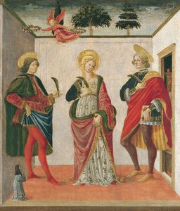 Saint Cecilia mellan Saint Valerian och Saint Tiburtius med en donator