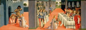 Scener från Johannes Döparens martyrskap, predellapanel från Sakramentens tabernaklet, c.1484-6 (tempera på panel) (detalj från 94757) av Francesco Botticini