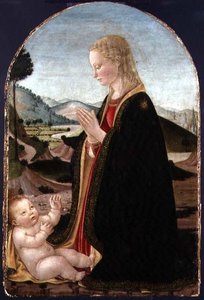 Virgin Adoring the Child (tempera med guld på panel)
