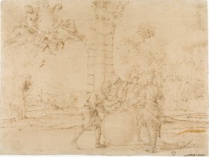 Octavianus, Mark Antony och Lepidus delar upp det romerska riket, med Bologna i bakgrunden