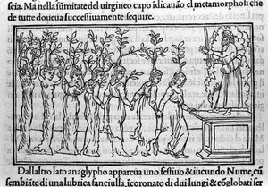 Gravyr i "Hypnerotomachia Polyphili" (drömmen om Poliphila) av den dominikanska munken Francesco Colonna, Venedig av Francesco Colonna