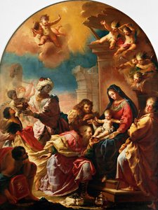 Adoration of the Magi, av Francesco Conti (1681-1760), Church of St Mary of the Assumption i Montedomini, Florens, Toscana, Italien av Francesco Conti