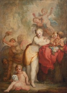 Allegori över last och dygd (olja på duk) av Francesco Corneliani